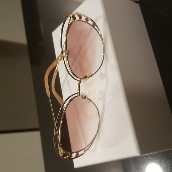 💕CHLOE💕 Delilah Sunglasses ~ Gold Frame Gradient Brown Lenses CE169742 New - Picture 14 of 16